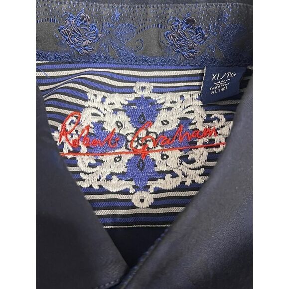 Robert Graham Shirt Mens XL Navy Floral Polka Dot Embroidered Extra Large - Picture 4 of 8